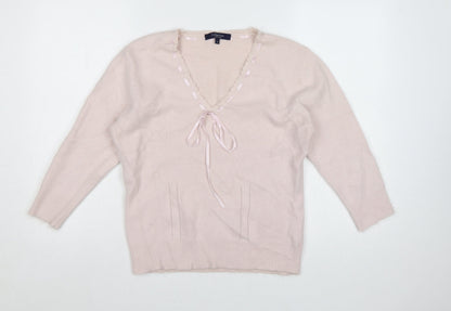 Debenhams Women Pink Angora Blend V-Neck Jumper Size 16