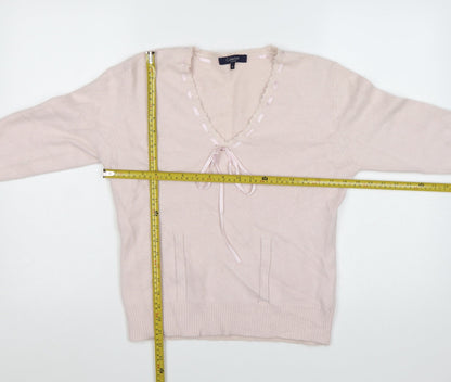 Debenhams Women Pink Angora Blend V-Neck Jumper Size 16