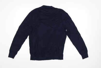 Hugo Boss Men's Blue V-Neck Cotton Wool Jumper M Regular Fit
