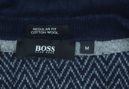 Hugo Boss Men's Blue V-Neck Cotton Wool Jumper M Regular Fit