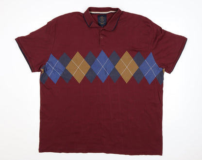 Next Men's Red Argyle Cotton Polo Shirt 4XL Regular Fit