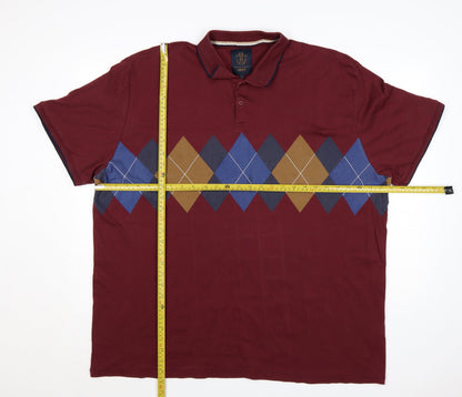 Next Men's Red Argyle Cotton Polo Shirt 4XL Regular Fit