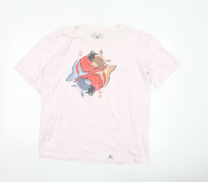 Black Stars Mens Pink 2XL Japanese Art Cotton Graphic T-Shirt