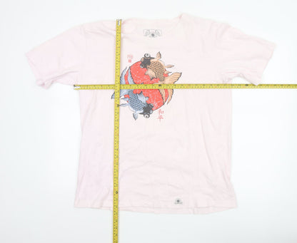 Black Stars Mens Pink 2XL Japanese Art Cotton Graphic T-Shirt