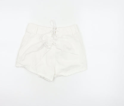 Marks and Spencer Women's White Chino Lace-Up Shorts Size S