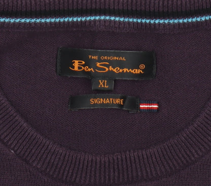 Ben Sherman Men's Purple Cotton Crew Neck Jumper XL