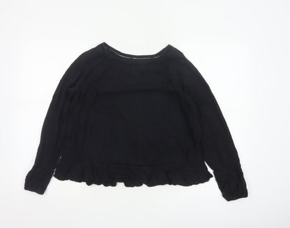 John Lewis Women’s Black Cotton Ruffle Hem Blouse Size 10