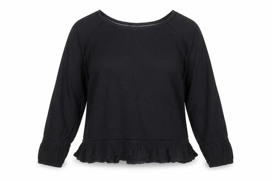 John Lewis Women’s Black Cotton Ruffle Hem Blouse Size 10