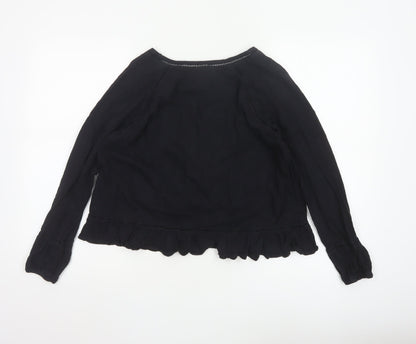 John Lewis Women’s Black Cotton Ruffle Hem Blouse Size 10