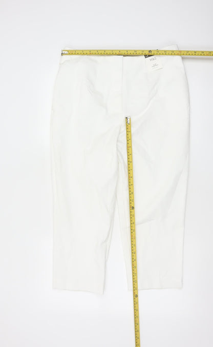 Marks and Spencer Women White Classic Stretch Trousers Size 14 Regular