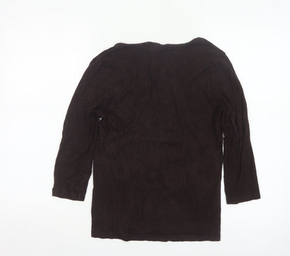 Hobbs Women Brown 3/4 Sleeve Scoop Neck Stretch Jersey Top L
