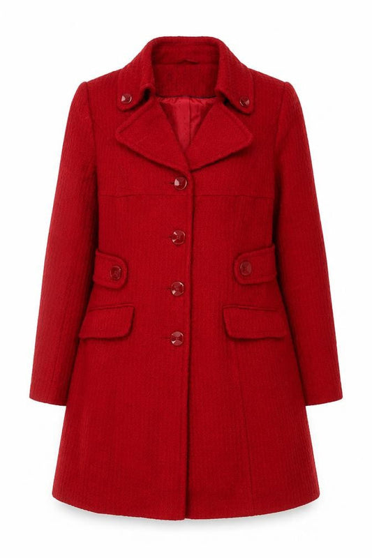 TU Women Red Wool Blend Mid-Length Coat Size 16 Classic Overcoat
