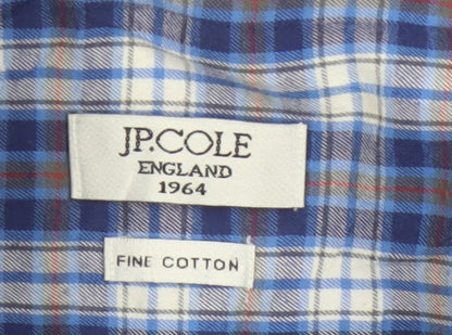 JP Cole Men's Blue Check Cotton Long Sleeve Button-Down Shirt XL