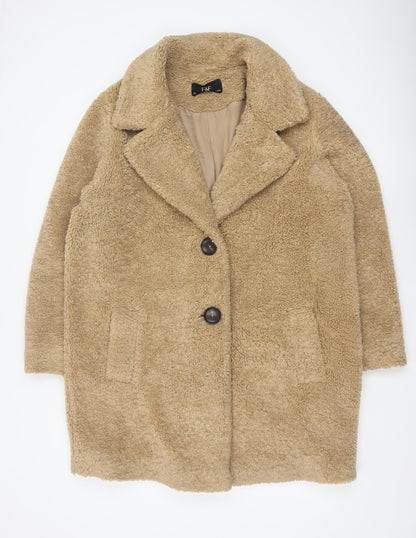 F&F Women's Beige Teddy Overcoat Size 12 Regular Mid-Length