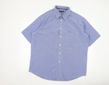 James Pringle Men's Blue Check Short Sleeve Button-Up Shirt XL