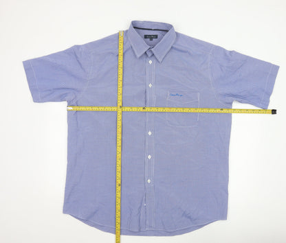 James Pringle Men's Blue Check Short Sleeve Button-Up Shirt XL