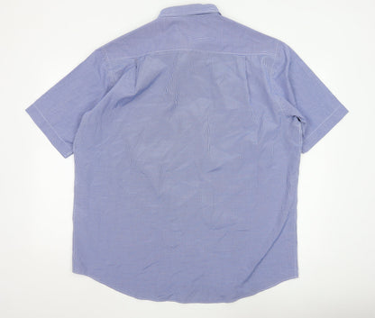 James Pringle Men's Blue Check Short Sleeve Button-Up Shirt XL