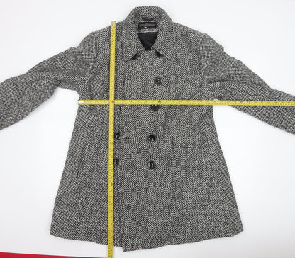 BHS Women’s Grey Tweed Mid-Length Pea Coat Size 18 Wool Blend