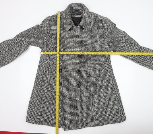 BHS Women’s Grey Tweed Mid-Length Pea Coat Size 18 Wool Blend