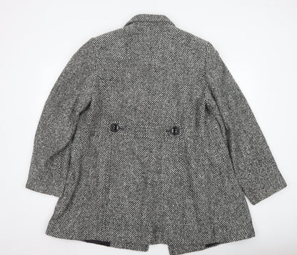 BHS Women’s Grey Tweed Mid-Length Pea Coat Size 18 Wool Blend