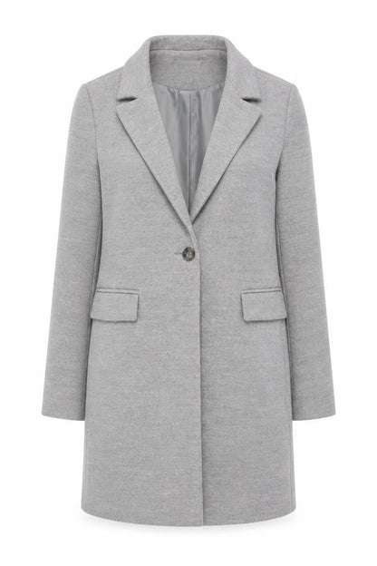 New Look Women's Grey Long Overcoat Size 10 Classic Single-Breasted