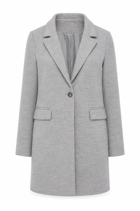 New Look Women's Grey Long Overcoat Size 10 Classic Single-Breasted