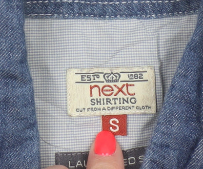 Next Men's Blue Small Long Sleeve Button-Up Cotton Shirt
