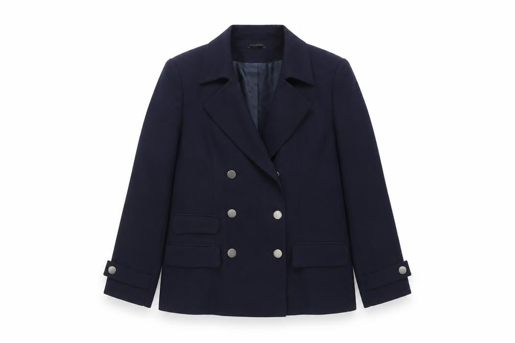 JV Collection Women's Navy Wool Blend Double-Breasted Blazer Size 12