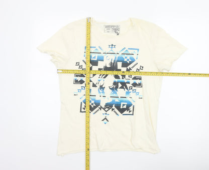 New Look Women's Ivory Geometric Aztec Print Cotton T-Shirt M