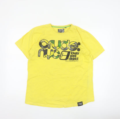 Crude NYC Men's Yellow Graphic Print Cotton T-Shirt Size L
