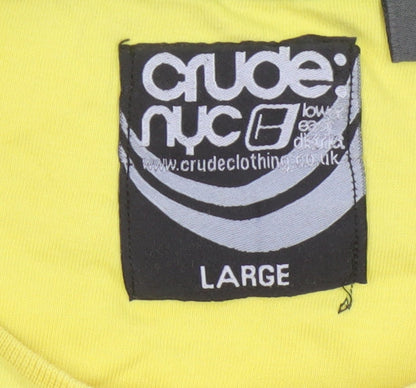 Crude NYC Men's Yellow Graphic Print Cotton T-Shirt Size L