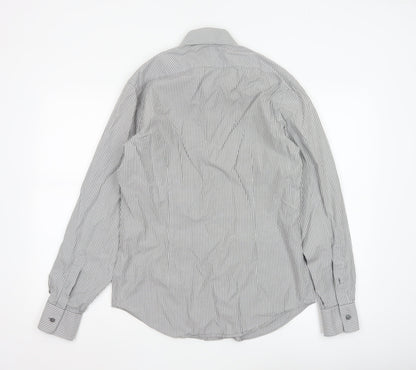 Calvin Klein Men's Grey Slim Fit Striped Long Sleeve Button-Up Shirt 15.5