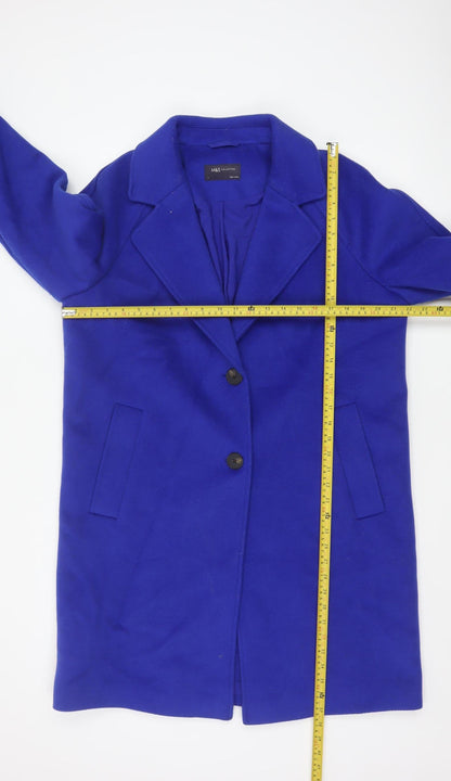 Marks and Spencer Women Blue Size 14 Overcoat Mid-Length Wool Blend Classic Style