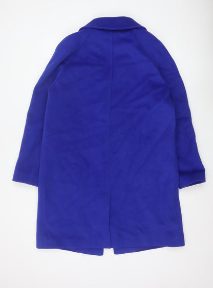 Marks and Spencer Women Blue Size 14 Overcoat Mid-Length Wool Blend Classic Style