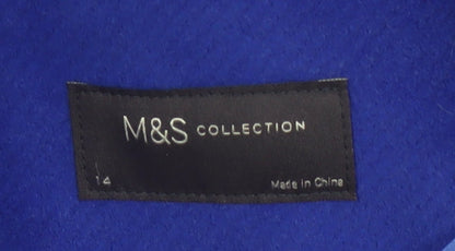 Marks and Spencer Women Blue Size 14 Overcoat Mid-Length Wool Blend Classic Style