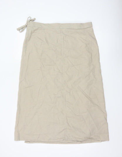 Marks and Spencer Women Beige Linen Blend Wrap Midi Skirt Size 18