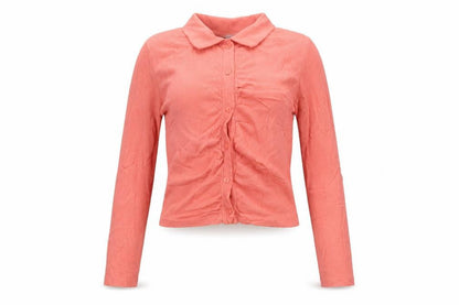 Zara Women Pink Cropped Button-Up Collared Top Long Sleeve S