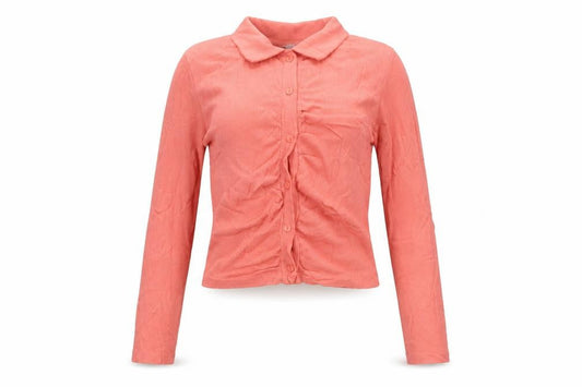 Zara Women Pink Cropped Button-Up Collared Top Long Sleeve S
