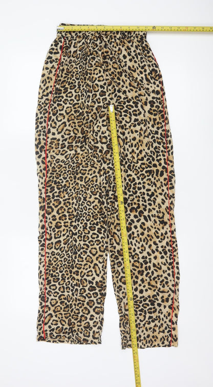 Topshop Women Leopard Print Beige Trousers Size 8 Polyester Jogger Pants