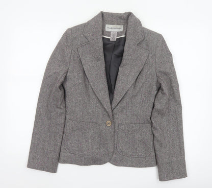Warehouse Women’s Grey Herringbone Wool Blend Tailored Blazer UK 10