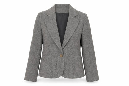 Warehouse Women’s Grey Herringbone Wool Blend Tailored Blazer UK 10