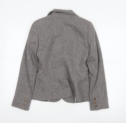 Warehouse Women’s Grey Herringbone Wool Blend Tailored Blazer UK 10