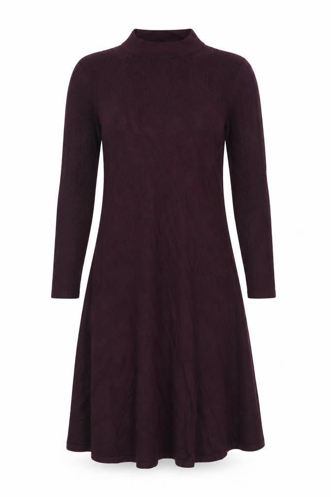 Front view of Miss Selfridge Women’s Purple Knit Fit & Flare Long Sleeve Mini Dress UK 12