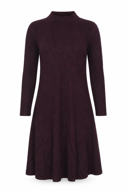 Front view of Miss Selfridge Women’s Purple Knit Fit & Flare Long Sleeve Mini Dress UK 12