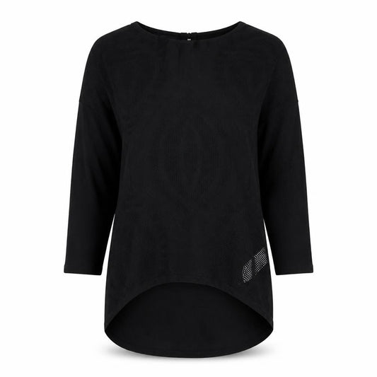 Warehouse Women’s Black Tunic Blouse Size 8 Viscose Crochet 3/4 Sleeve