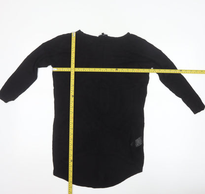 Warehouse Women’s Black Tunic Blouse Size 8 Viscose Crochet 3/4 Sleeve