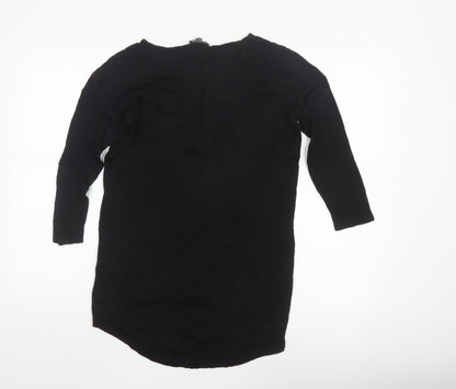 Warehouse Women’s Black Tunic Blouse Size 8 Viscose Crochet 3/4 Sleeve