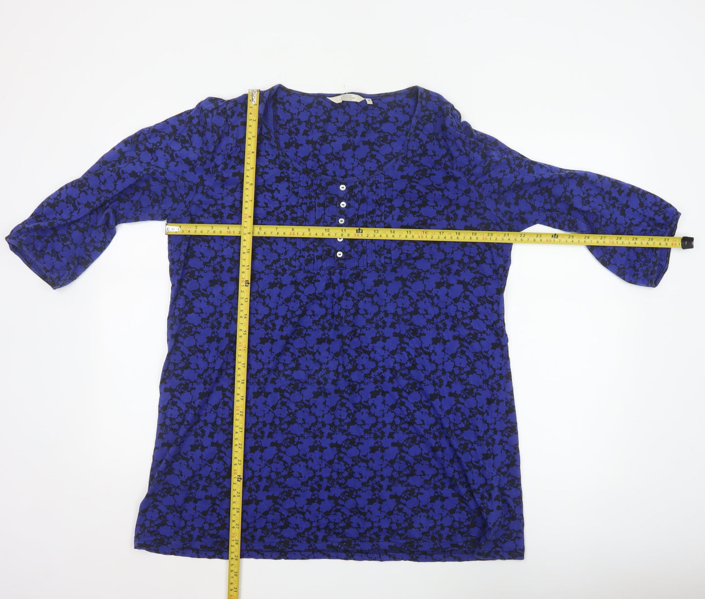 Debenhams Womens Blue Floral 3/4 Sleeve Tunic Top Size 18 Cotton