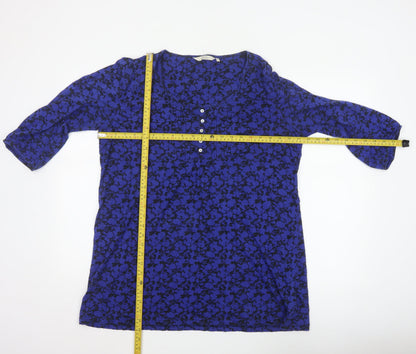 Debenhams Womens Blue Floral 3/4 Sleeve Tunic Top Size 18 Cotton