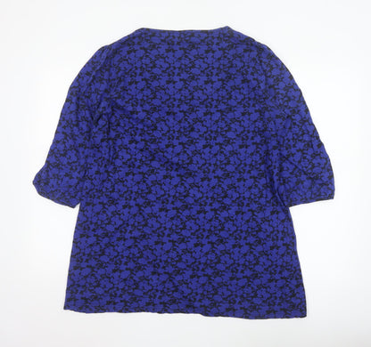 Debenhams Womens Blue Floral 3/4 Sleeve Tunic Top Size 18 Cotton